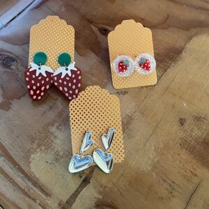 Strawberry and Heart Earrings Set